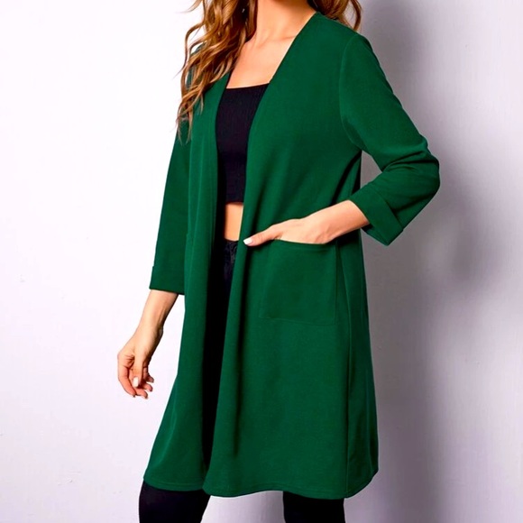 SHEIN Jackets & Blazers - 🌻 Dark Green Open Front Pocket Detail Coat
